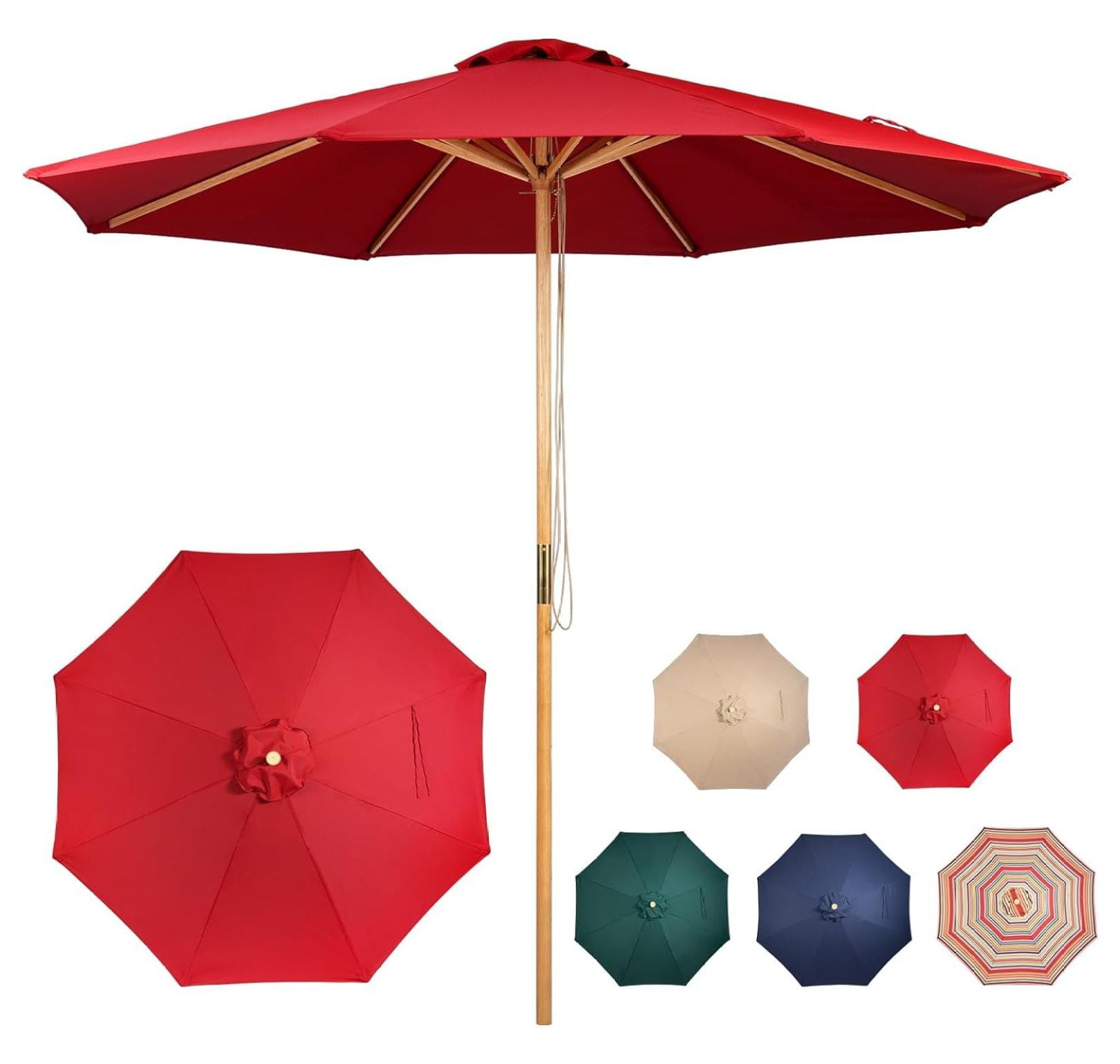 9ft Wooden Umbrella, Outdoor Patio Umbrella, Wood Market Umbrella ...