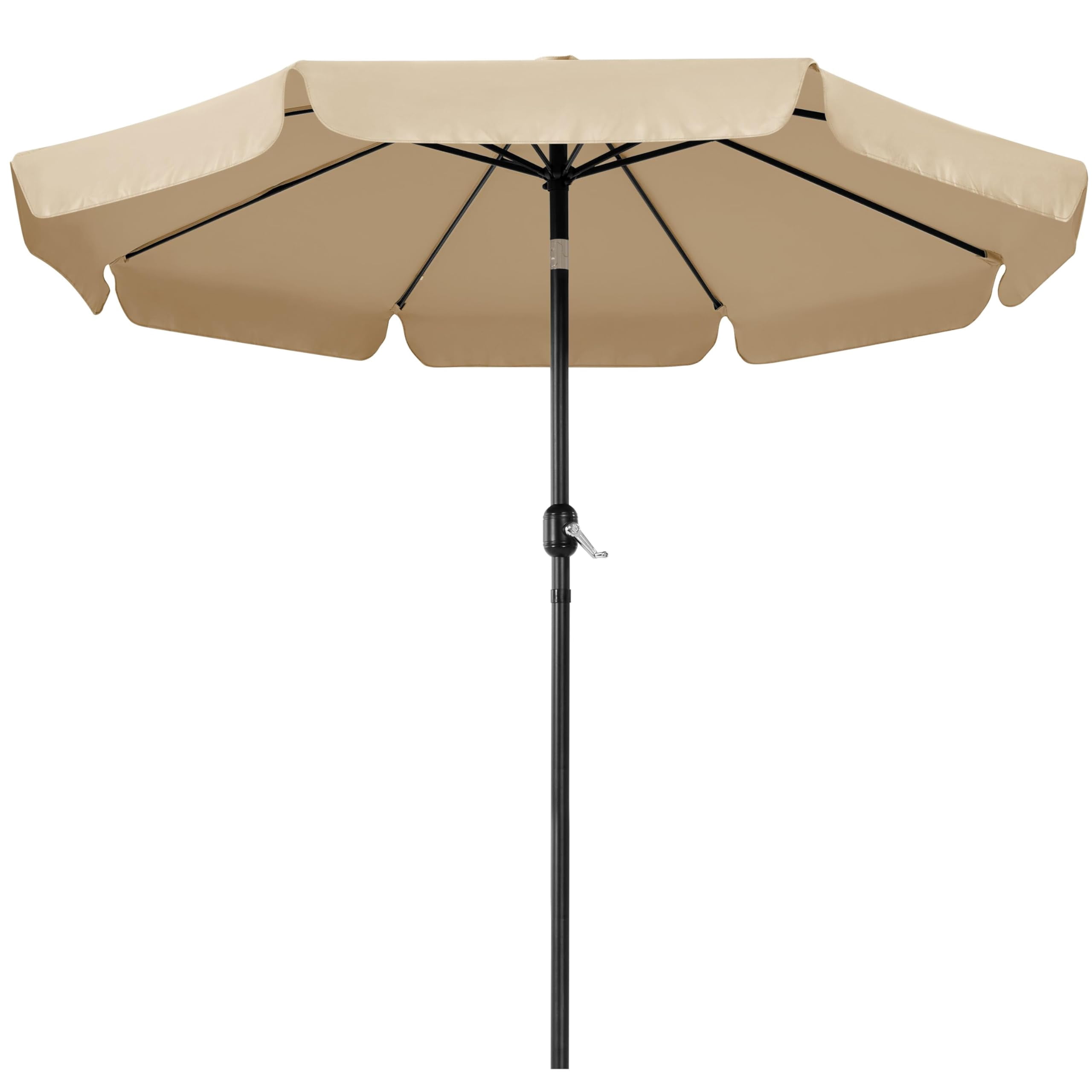 9ft outdoor patio umbrella, 8 ribs market umbrella with push button tilt and crank, durable canopy for garden deck balcony beach pool, brown