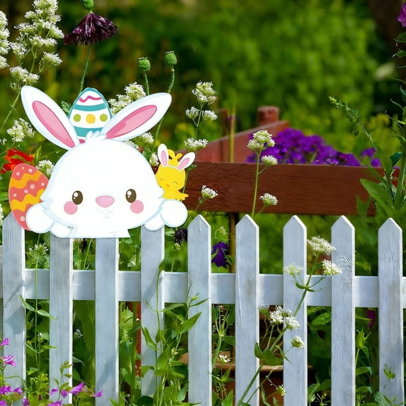 9in × 12in Easter Theme Yard Plug Outdoor Fence Decorative Ground Plug with Peeping Rabbits for Yard Decorations, Garden, Patio, and Outdoor Seasonal Holiday Decor