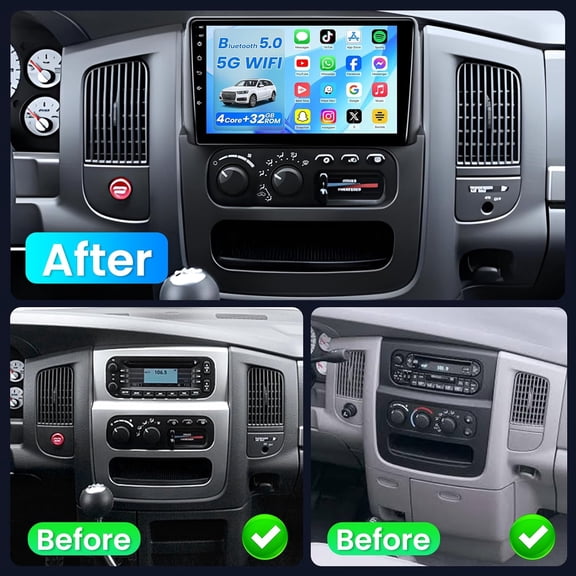 HUONA Car Stereo 9 Inch Android 13 2+64GB for Dodge RAM 1500 2500 3500 Truck 2003-2005 with Carplay Android Auto GPS Backup Camera