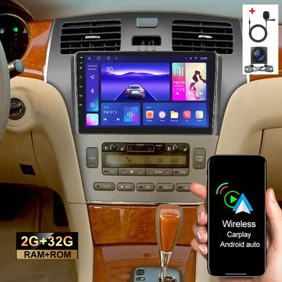 9in Android 13 Car Stereo GPS Navigation 2+32G for Lexus ES300 ES330 2001-2006 Built-in Wireless CarPlay Android Auto GPS Navigation Bluetooth WiFi FM/RDS SWC + AHD Backup Camera