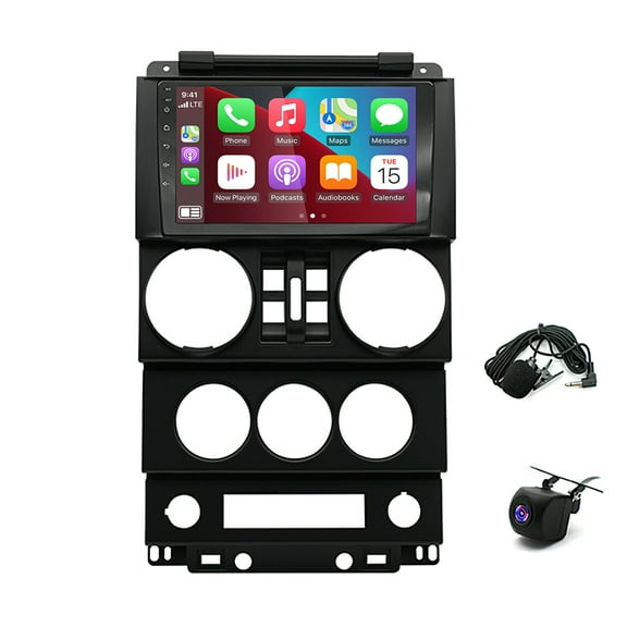 9in Android 13 Car Stereo Radio GPS Navigation 2+32G forWrangler JK 4-door 2007-2012 Support Wireless Carplay Android Auto Bluetooth WiFi FM/RDS SWC + AHD Backup Cam