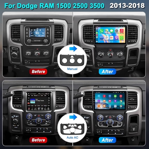 9in Android 13 Car Stereo Radio GPS Navigation 4+64G for Dodge Ram 1500 2500 3500 2013-2019 with Carplay Android Auto Car Radio with Bluetooth Wifi FM/RDS SWC Split Screen + AHD Backup Camera