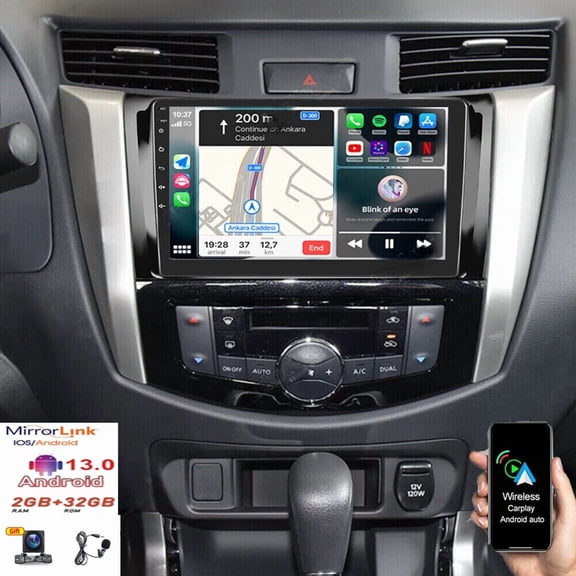 9in Android 13 Car Stereo Radio GPS Navigation Head Unit 2+32G for Nissan Navara 2015-2018 Built-in Wireless CarPlay Android Auto Bluetooth WiFi FM/RDS SWC + AHD Camera