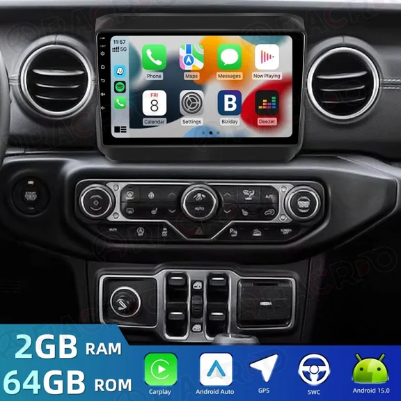 9in Android 13 Car Stereo Radio GPS Navigation Head Unit 2+64G for Jeep Wrangler JL 2018-2019 Support Wireless Carplay Android Auto Bluetooth WiFi FM/RDS