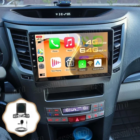 9in Android 14 Car Stereo Radio GPS Navigation 4+64G Compatible for Subaru Outback Legacy 2009-2014 Built-in Wireless Carplay Android Auto Car Radio with Bluetooth Wifi FM/RDS SWC + AHD Backup Camera