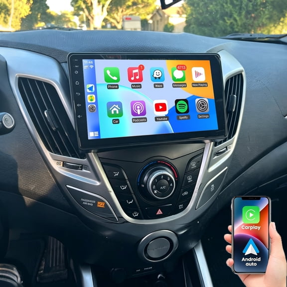 9in Android 15 Car Stereo Radio for Hyundai Veloster 2011-2017 with Wireless Carplay Android Auto, 4+64GB Touchscreen Car Player Support Bluetooth WiFi FM/RDS SWC Mirror Link Backup Camera