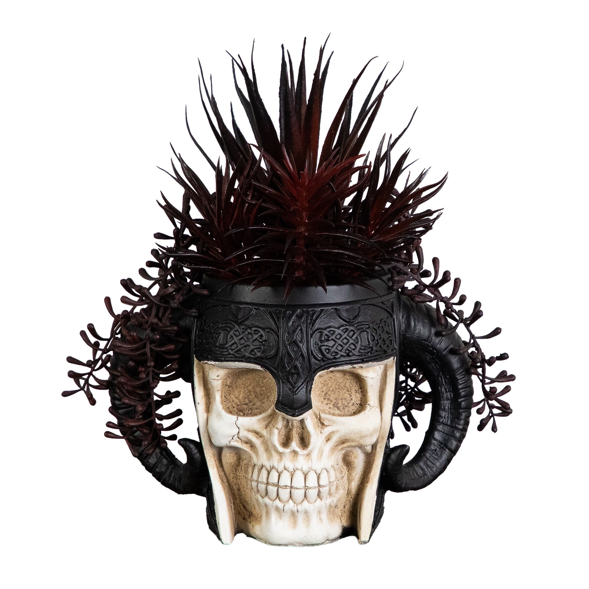 9in. Artificial Halloween Succulent Garden in Warrior Skull Planter