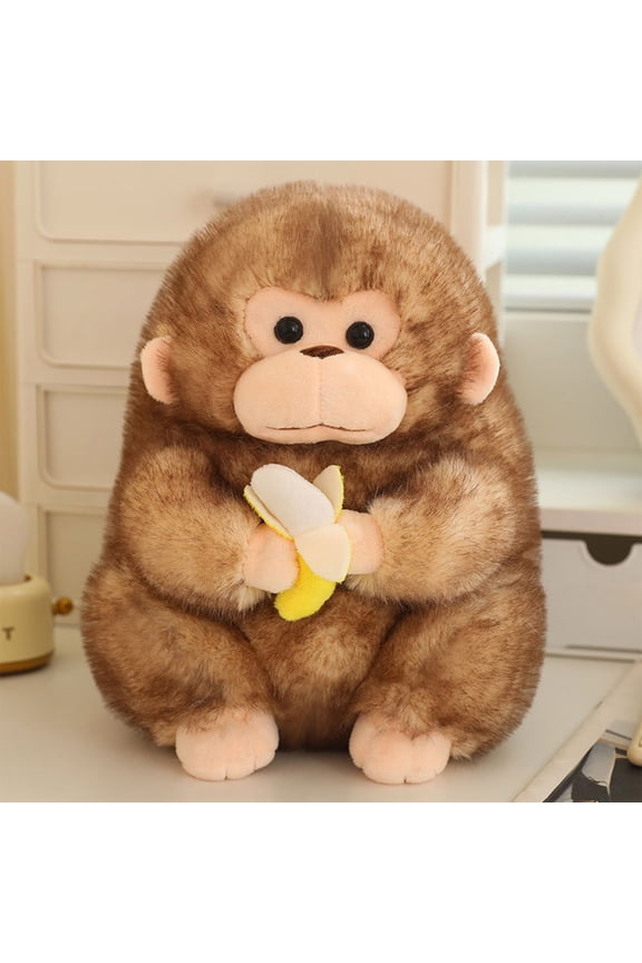 ​9in Banana-Eating Monkey Plush - Brown Animated Stuffed Animal, Prank Gift & Desk Decor with Sound (Interactive Plush)​​ Brown