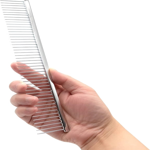 9in Coarse Poodle Butter Comb, Groom Like a Professional, Rounded Corners Prevent Friction and Breakage, Solid Brass Spin with Steel Teeth, Chrome Finish
