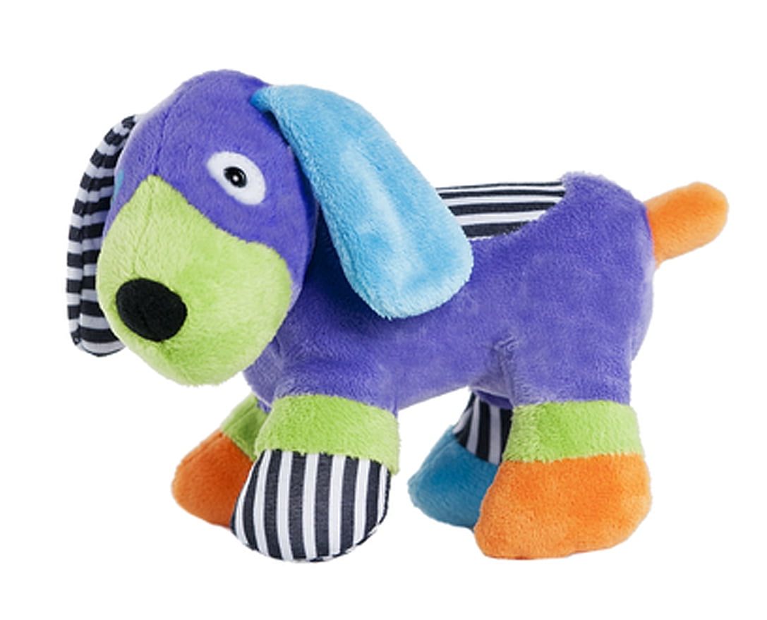 9in Nutty Mutts Purple Orange and Green Patched Dog Plush Toy - By Ganz