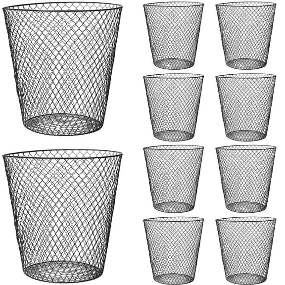 9in Round Wire Mesh Wastebasket Set of 10 Metal Trash Cans for Bedroom Office, Recycling Bin, Durable Mesh Design