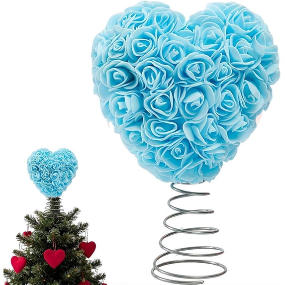 9in Valentine Day Tree Topper,Heart Tree Topper Artificial Rose Flower,Valentines Trees Ornaments Decoration,Love Treetop Ornament Glitter Spiral Base for Valentines Galentines Day Wedding Home Decor