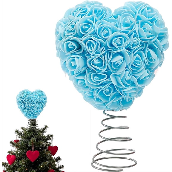 9in Valentine Day Tree Topper,Heart Tree Topper Artificial Rose Flower,Valentines Trees Ornaments Decoration,Love Treetop Ornament Glitter Spiral Base for Valentines Galentines Day Wedding Home Decor
