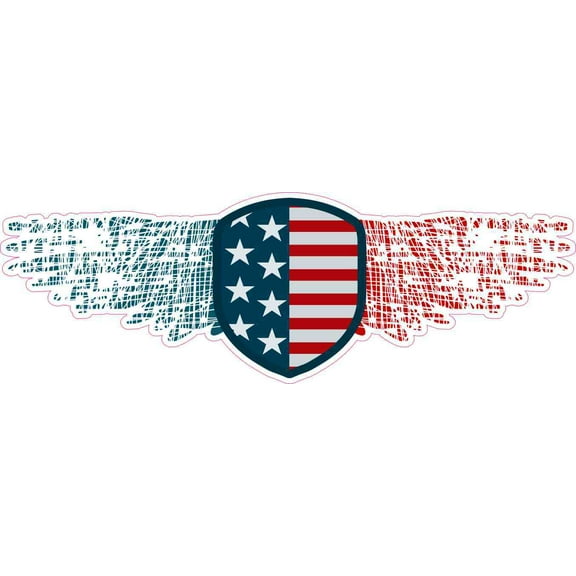 9in x 3in Winged American Flag Shield Sticker Vinyl Patriotic Car Decal