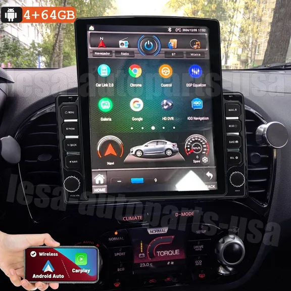 9inch Android 14 Car Stereo Radio Car-play GPS Navigation Compatible for Nissan Juke 2010-2014 CarPlay Android Auto GPS Navigation with Bluetooth Wifi FM/RDS SWC + AHD Backup Camera Mic