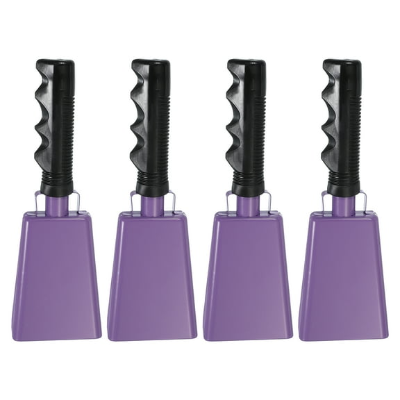 9inch Cow Bells for Football Games, 4pcs Cowbells for Sporting Events Bulk Loud Noise Makers Metal Cow Bell with Handle for Cheering Competition Marathon Wedding DIY Paint, Purple