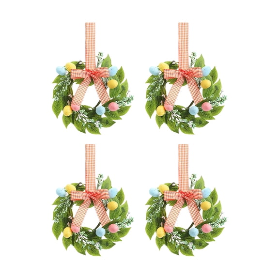 9inch Easter Wreaths for Kitchen Cabinet,4pcs Mini Spring Artificial Easter Egg Wreath with Ribbon Bow, for Xmas Spring Holidays Window Porch Indoor Outdoor