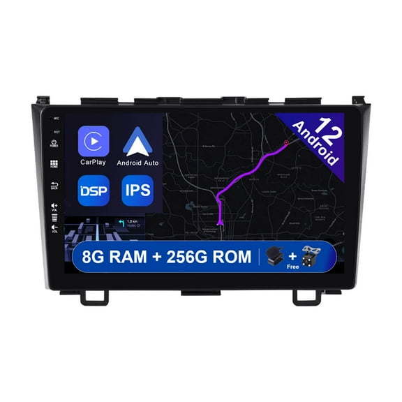 9inch IPS 2 Din Android 12 Car Radio Suitable for Honda CRV 2006-2011 - [8G+256G] - [Built-in Carplay+GPS Navigation ] - Free Camera&Mic SWC 4G WiFi DAB RDS FM Head Unit