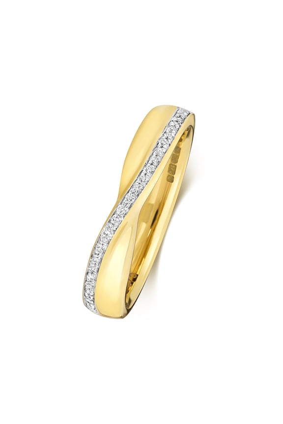 9k Gold 1mm Slight Court Comfort Women Diamond Wedding Band/Ring Brilliant Cut 0.09 Carat GH - SI3-I1