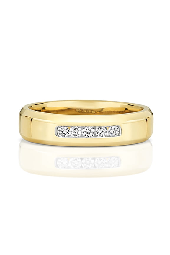 9k Gold 5mm Bevelled Court Comfort Women 5 Stones Diamond Wedding Band/Ring Brilliant Cut 0.15 Carat H - PK1
