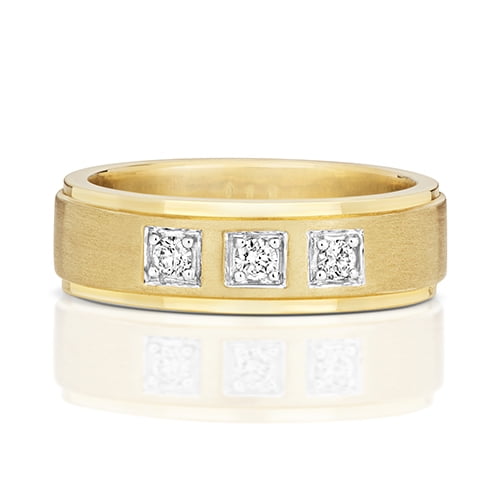 9k Gold 6mm Flat Court Comfort Women Trilogy Diamond Wedding Band/Ring Brilliant Cut 0.12 Carat G - I1 I2