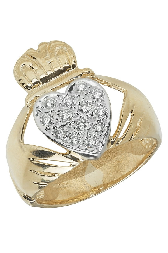 9k Gold Men Claddagh Ring with Cubic Zirconia/CZ
