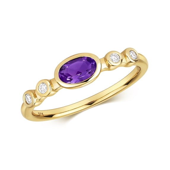 9k Gold Women 5 Stones Diamond Ring Brilliant Cut 0.08 Carat HI - I1 with Amethyst
