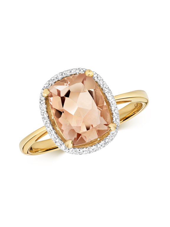 9k Gold Women Cluster Diamond Ring Brilliant Cut 0.08 Carat with Morganite