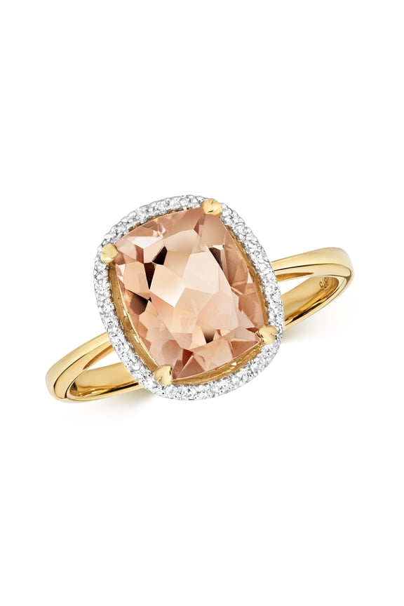 9k Gold Women Cluster Diamond Ring Brilliant Cut 0.08 Carat with Morganite
