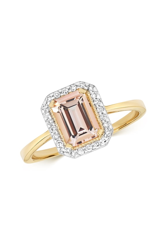 9k Gold Women Cluster Diamond Ring Brilliant Cut 0.09 Carat with Morganite