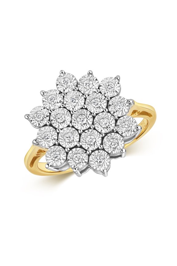 9k Gold Women Cluster Diamond Ring Brilliant Cut 0.20 Carat H - I1 I2
