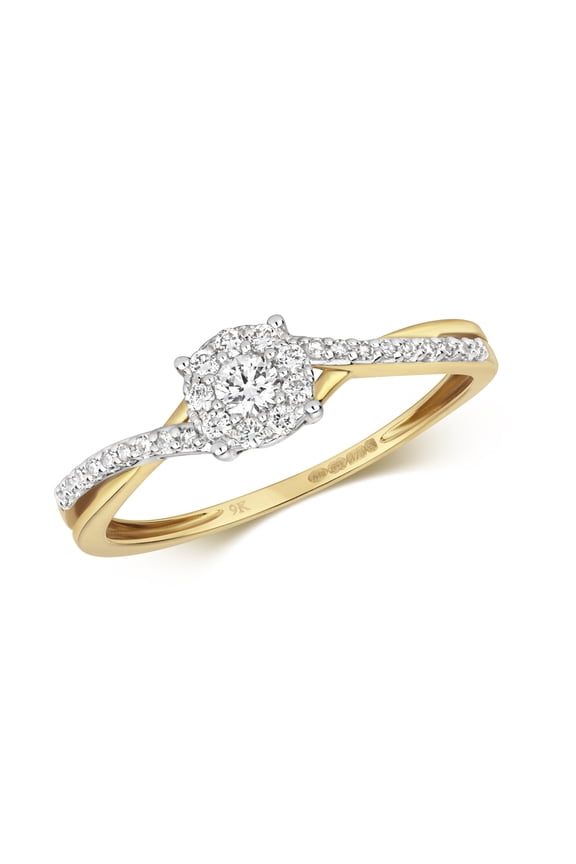 9k Gold Women Cluster Diamond Ring Brilliant Cut 0.20 Carat H - I1