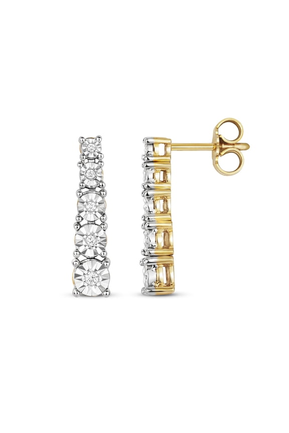 9k Gold Women Diamond Drop Down Earrings Brilliant Cut 0.11 Carat H - I1 I2 - 20mm*5mm