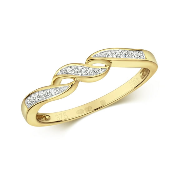 9k Gold Women Diamond Ring Brilliant Cut 0.05 Carat GH - SI