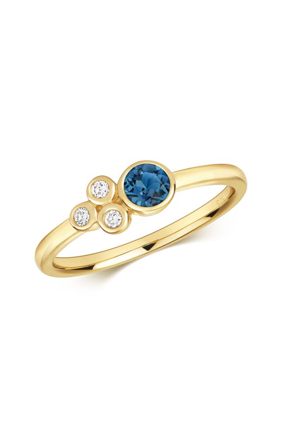 9k Gold Women Diamond Ring Brilliant Cut 0.06 Carat HI - I1 with London BlueTopaz