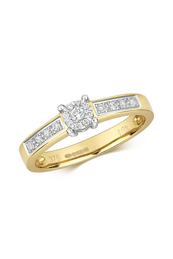 9k Gold Women Diamond Solitaire Ring Brilliant Cut 0.16 Carat G - I1 I2