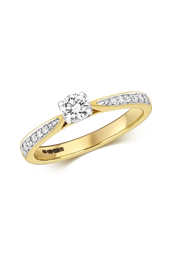 9k Gold Women Diamond Solitaire Ring Brilliant Cut 0.37 Carat H - I1