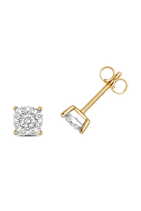 9k Gold Women Diamond Stud Earrings Brilliant Cut 0.36 Carat G - I1 I2 - 6mm*6mm