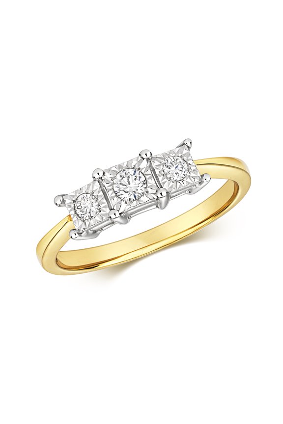 9k Gold Women Trilogy Diamond Ring Brilliant Cut 0.15 Carat H - I1 I2