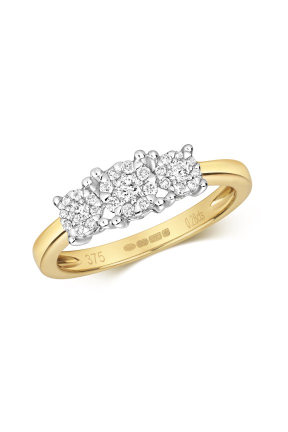 9k Gold Women Trilogy Diamond Ring Brilliant Cut 0.29 Carat G - I1 I2