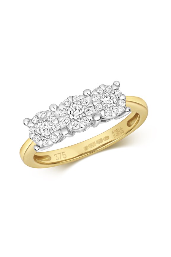 9k Gold Women Trilogy Diamond Ring Brilliant Cut 0.39 Carat G - I1 I2