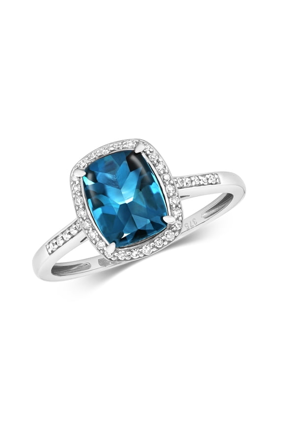 9k White Gold Women Cluster Diamond Ring Brilliant Cut 0.12 Carat with London BlueTopaz