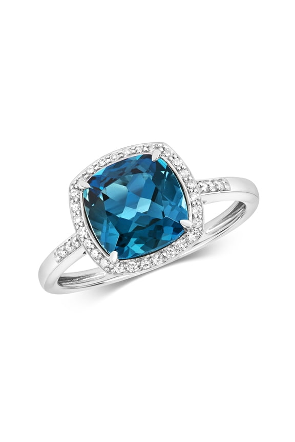 9k White Gold Women Cluster Diamond Ring Brilliant Cut 0.12 Carat with London BlueTopaz