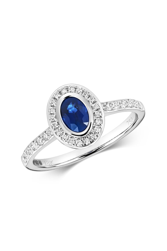 9k White Gold Women Cluster Diamond Ring Brilliant Cut 0.26 Carat H - I1 with Sapphire