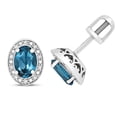 thumbnail image 1 of 9k White Gold Women Diamond Stud Earrings Brilliant Cut 0.06 Carat with London BlueTopaz - 9mm*6mm, 1 of 1