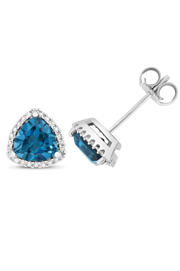 9k White Gold Women Diamond Stud Earrings Brilliant Cut 0.14 Carat with London BlueTopaz - 8mm*8mm