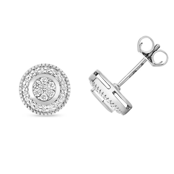9k White Gold Women Diamond Stud Earrings Brilliant Cut 0.25 Carat H - I1 - 9mm*9mm