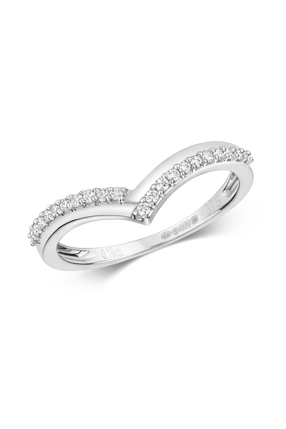 9k White Gold Women Diamond Wishbone Ring Brilliant Cut 0.15 Carat H - PK1