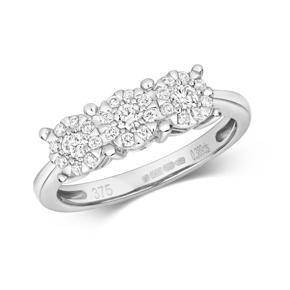 9k White Gold Women Trilogy Diamond Ring Brilliant Cut 0.39 Carat G - I1 I2